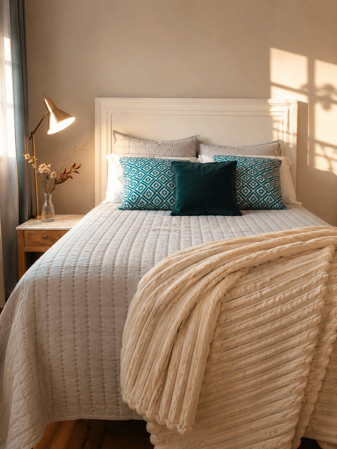 Modern teal guest bedroom